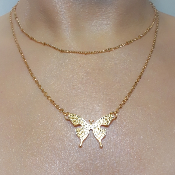 Jewelry - Dainty Layered Chain Butterfly Pendant Necklace